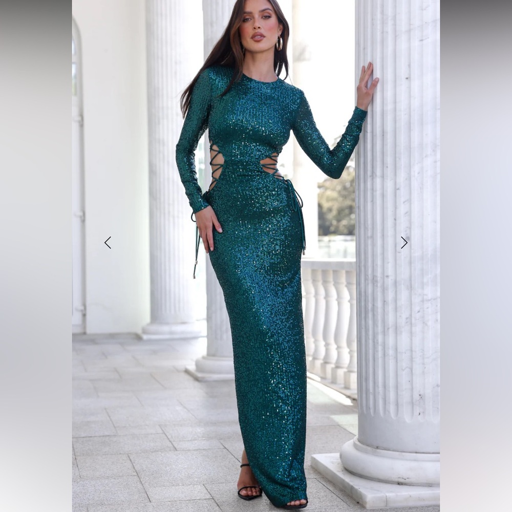 💚 BRAND NEW GORGEOUS DEAR EMILIA PROMISE ME FOREVER SEQUIN MAXI DRESS GREEN